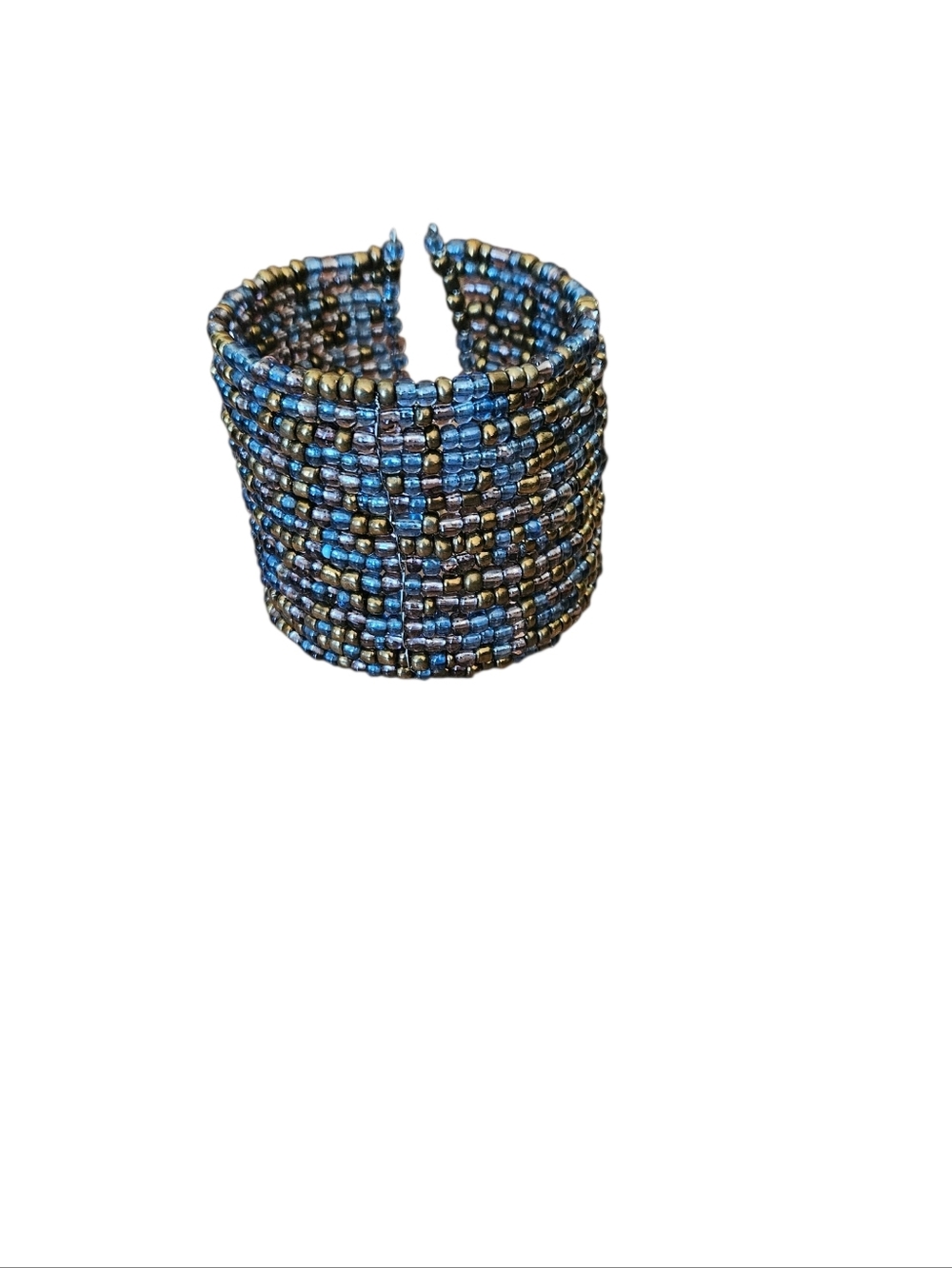 Seed Bead Cuff Bracelet With Blue And Gold Beads
